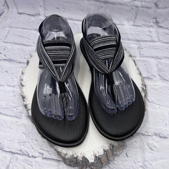 Sanuk Women's Size 10 Yoga Sling 2 Sandals Black and White - Picture 3 of 11